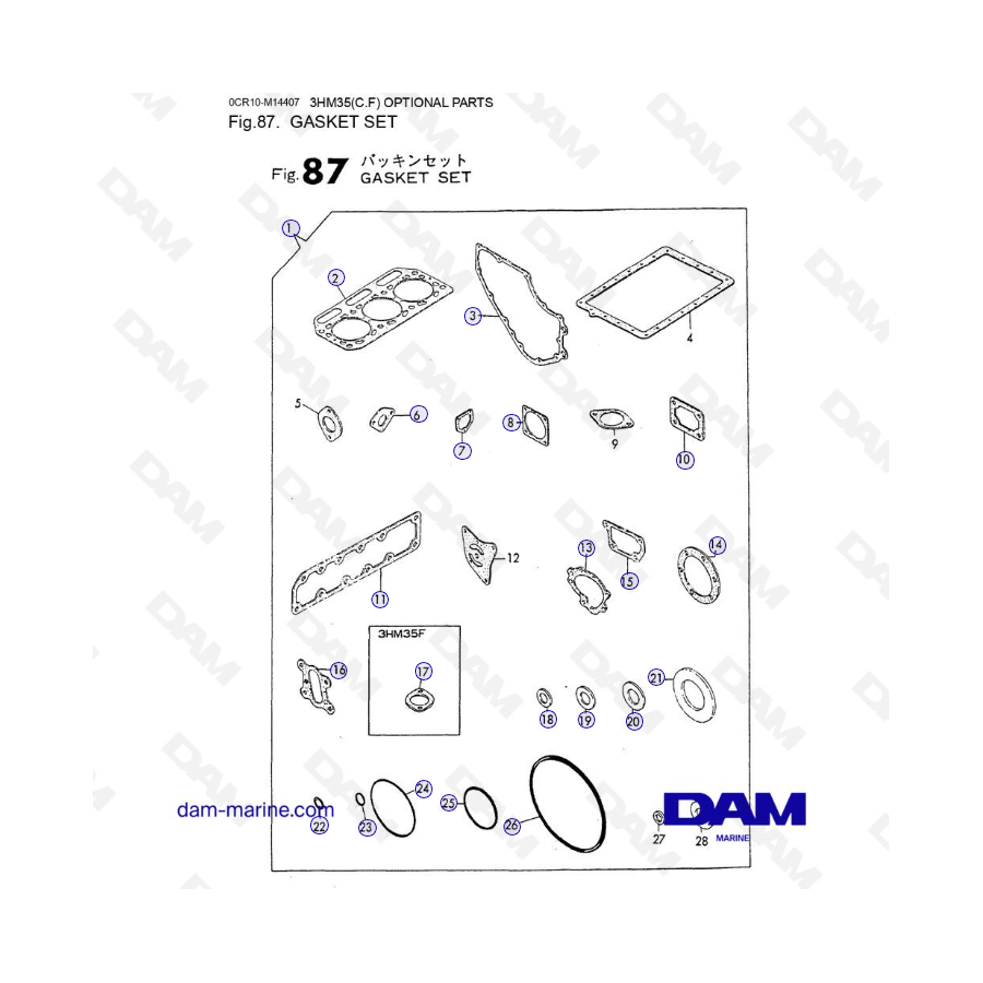 Yanmar 3HM35 - JUEGO DE JUNTAS