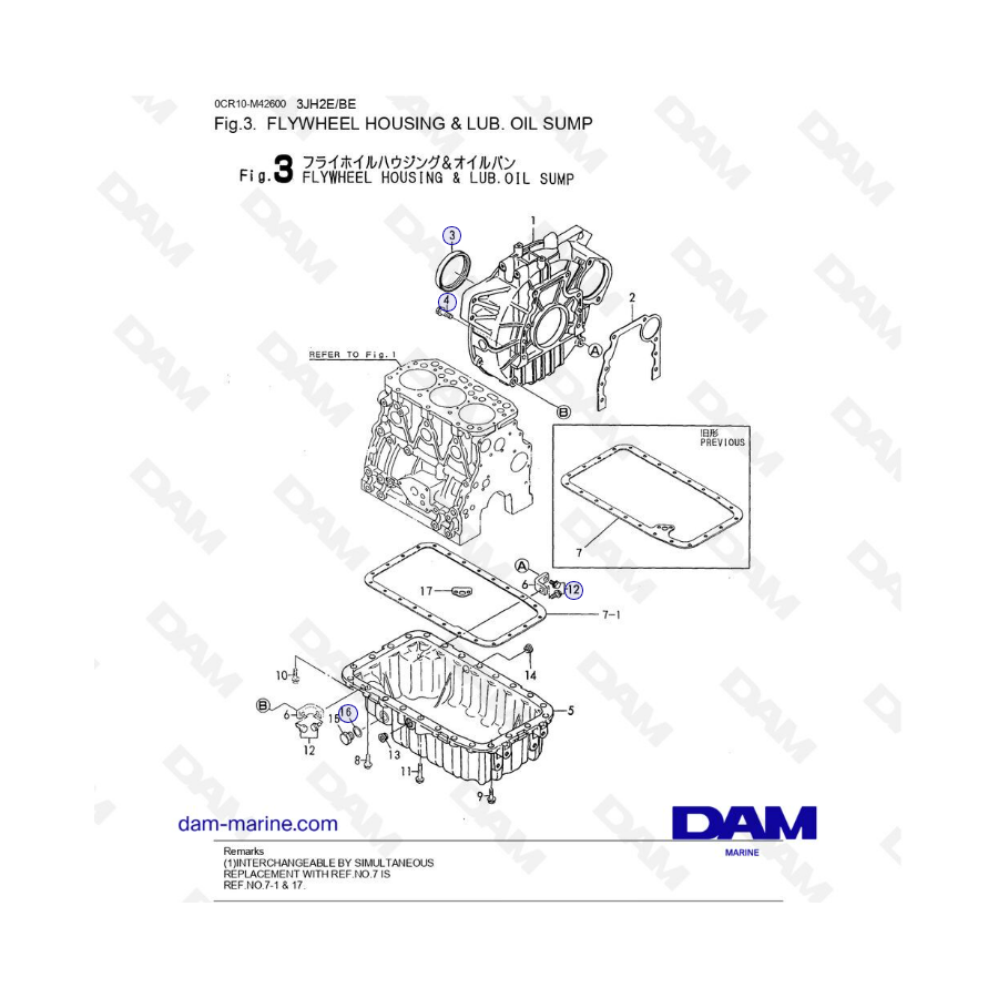 Yanmar 3JH2E - CAJA DE VOLANTE Y LUB. CARTER DE ACEITE