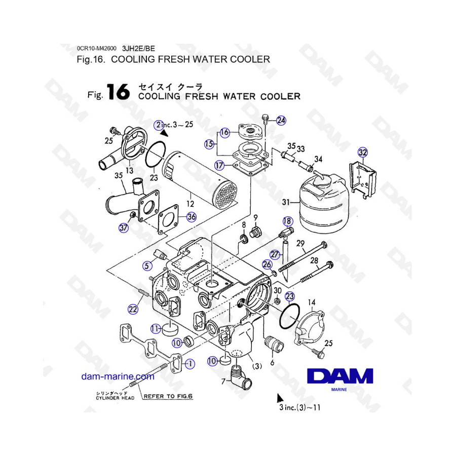 Yanmar 3JH2E - REFRIGERACIÓN ENFRIADOR DE AGUA DULCE