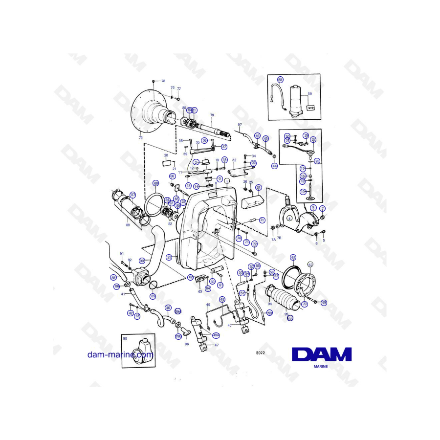 Exploded view Connecting components Volvo Penta 290