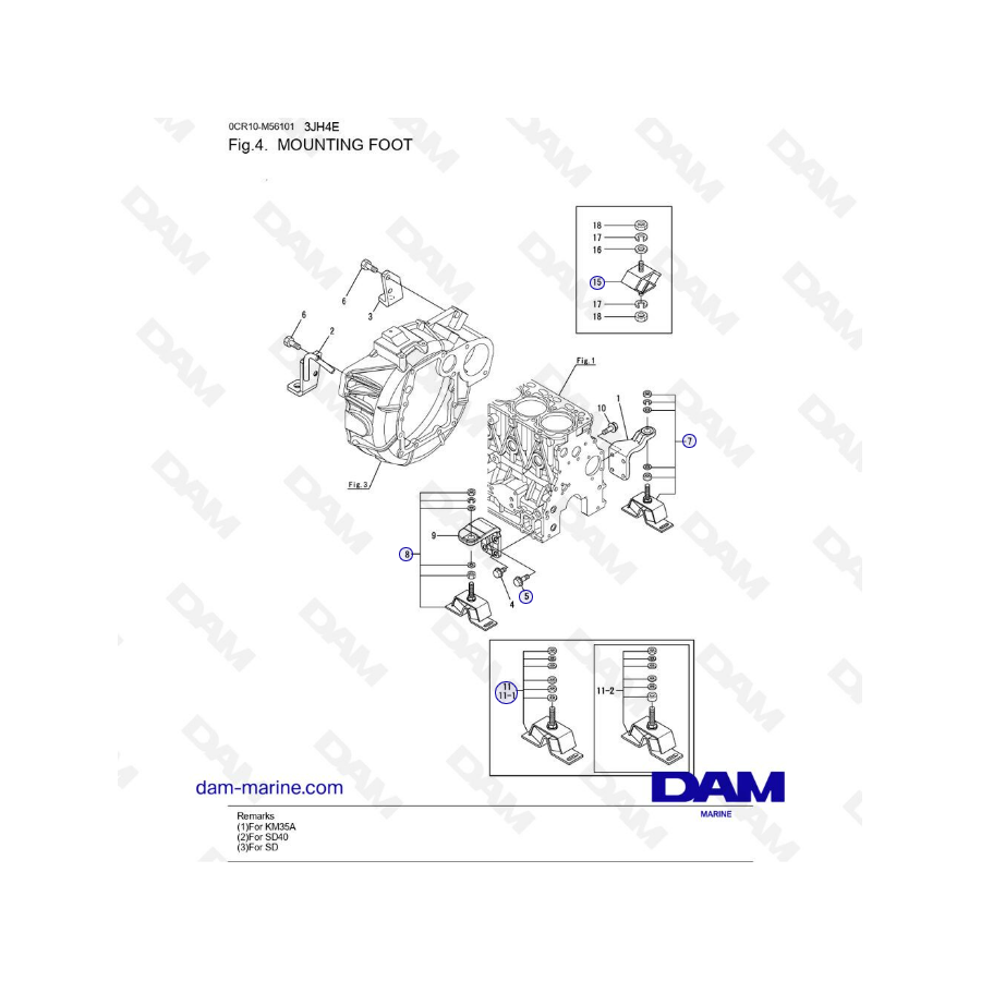 Yanmar 3JH4E - PIE DE MONTAJE