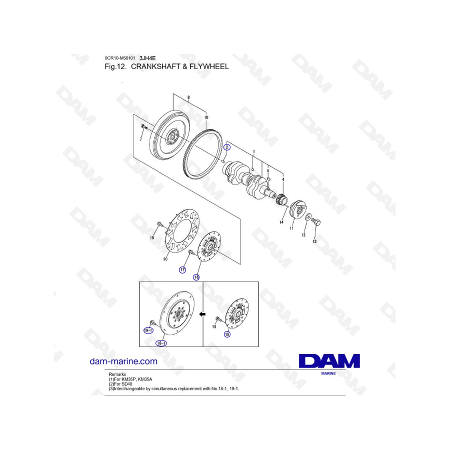 Yanmar 3JH4E - CIGÜEÑAL Y VOLANTE