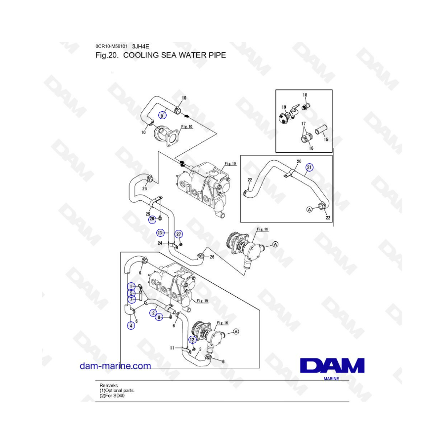 Yanmar 3JH4E - COOLING SEA WATER PIPE