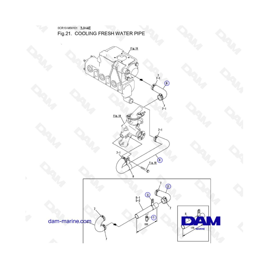 Yanmar 3JH4E - TUBO DE AGUA DULCE DE REFRIGERACIÓN