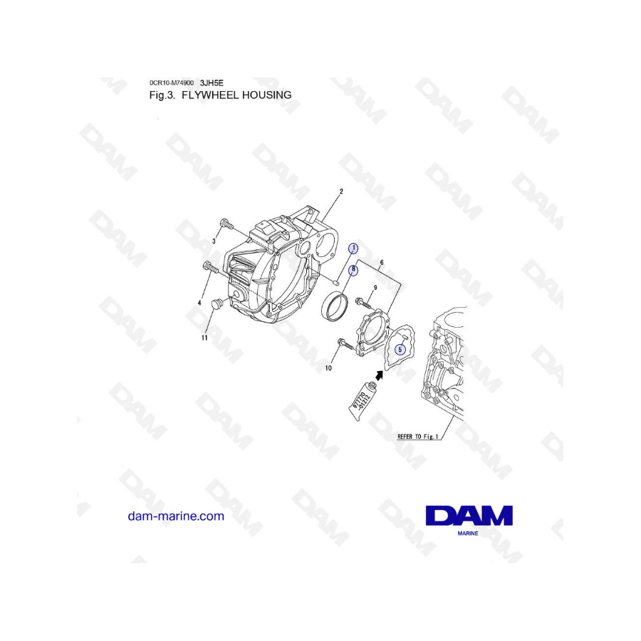 Yanmar 3JH5E - CARCASA DEL VOLANTE