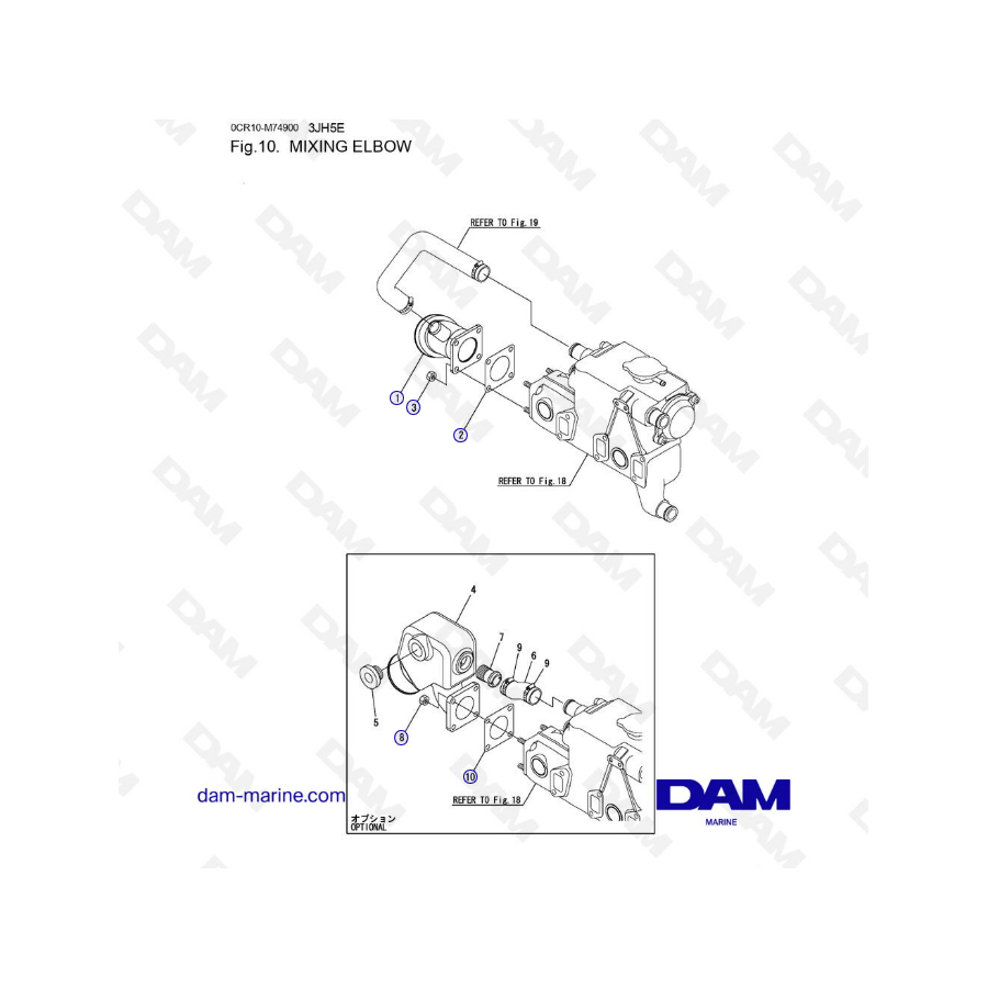 Yanmar 3JH5E - CODO MEZCLADOR