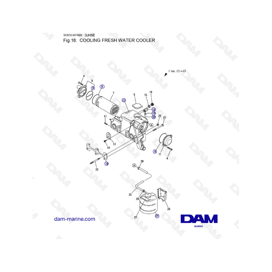 Yanmar 3JH5E - REFRIGERACIÓN ENFRIADOR DE AGUA DULCE