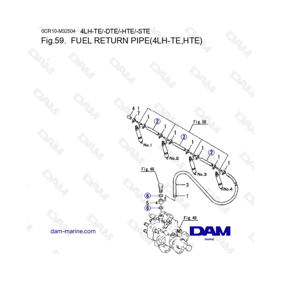 Yanmar 4LH-TE, HTE - FUEL RETURN PIPE