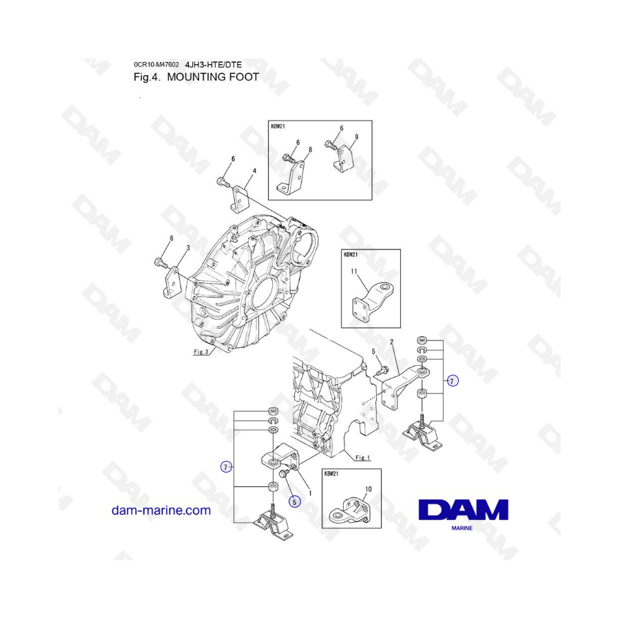 Yanmar 4JH3 - PIE DE MONTAJE