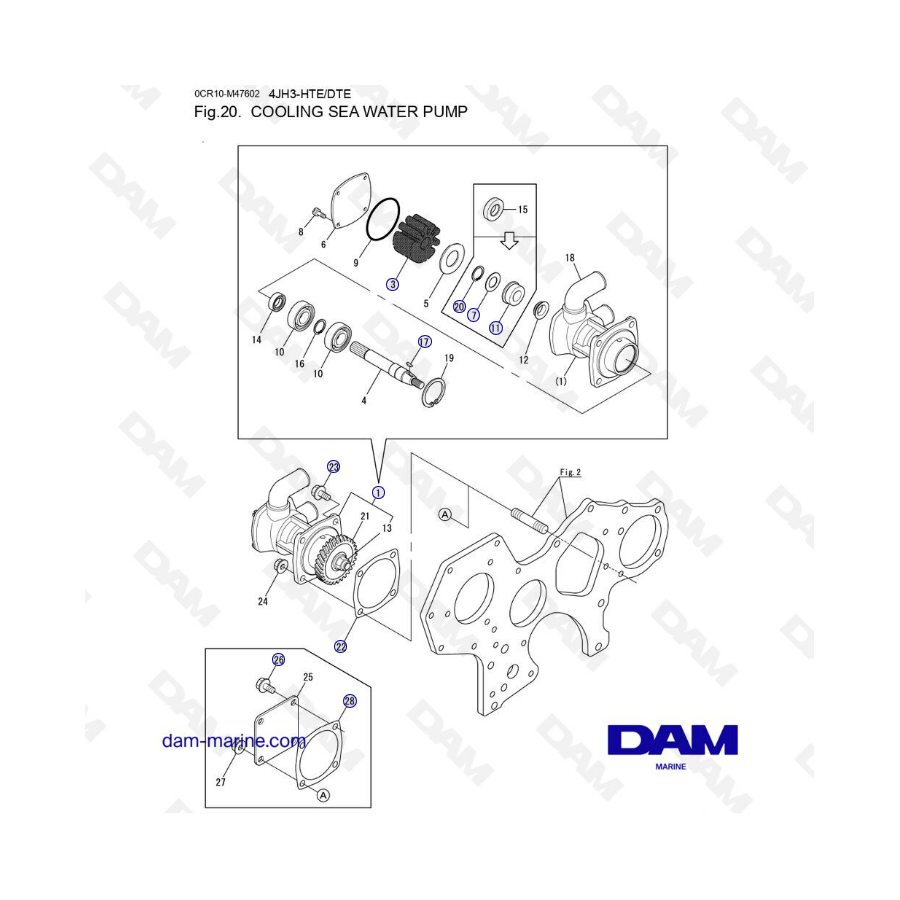 Yanmar 4JH3 - BOMBA DE AGUA DE MAR DE REFRIGERACIÓN