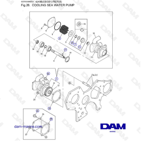 Yanmar 4JH3-E - BOMBA DE AGUA DE MAR DE REFRIGERACIÓN