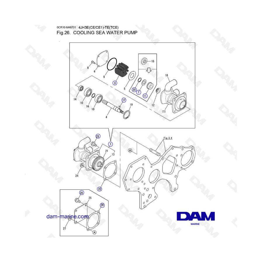 Yanmar 4JH3-E - BOMBA DE AGUA DE MAR DE REFRIGERACIÓN