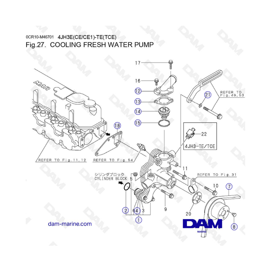 Yanmar 4JH3-E - BOMBA DE AGUA DULCE DE REFRIGERACIÓN