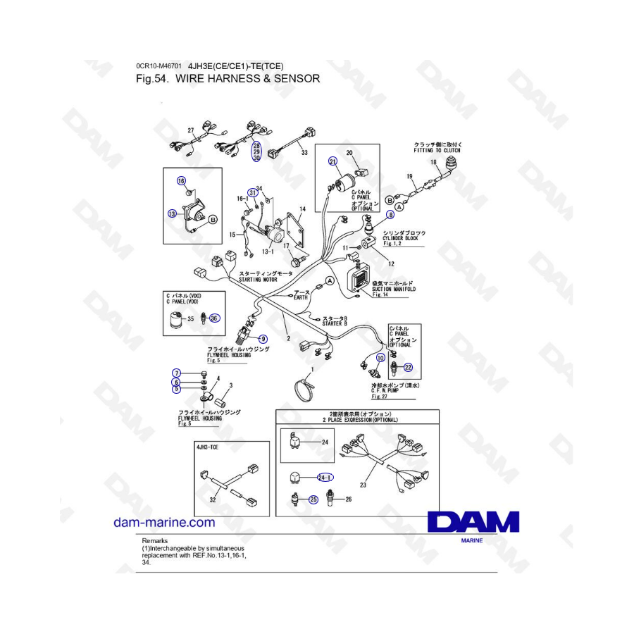 Yanmar 4JH3E - MAZO DE CABLES Y SENSOR