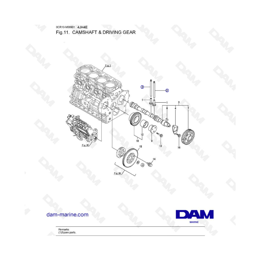 Yanmar 4JH4-E - ÁRBOL DE LEVAS Y ENGRANAJE DE IMPULSIÓN