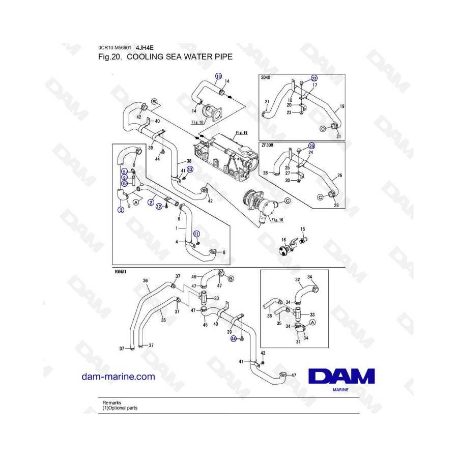 Yanmar 4JH4-E - COOLING SEA WATER PIPE