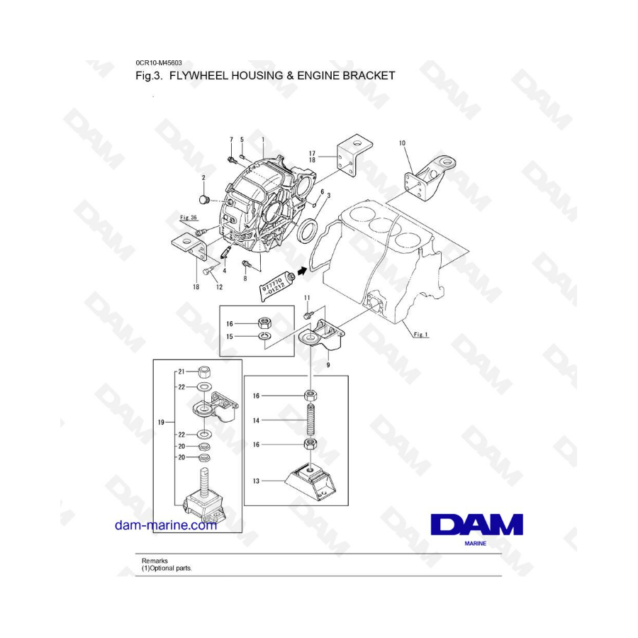 Yanmar 6LYA-STE - CARCASA DEL VOLANTE Y SOPORTE DEL MOTOR