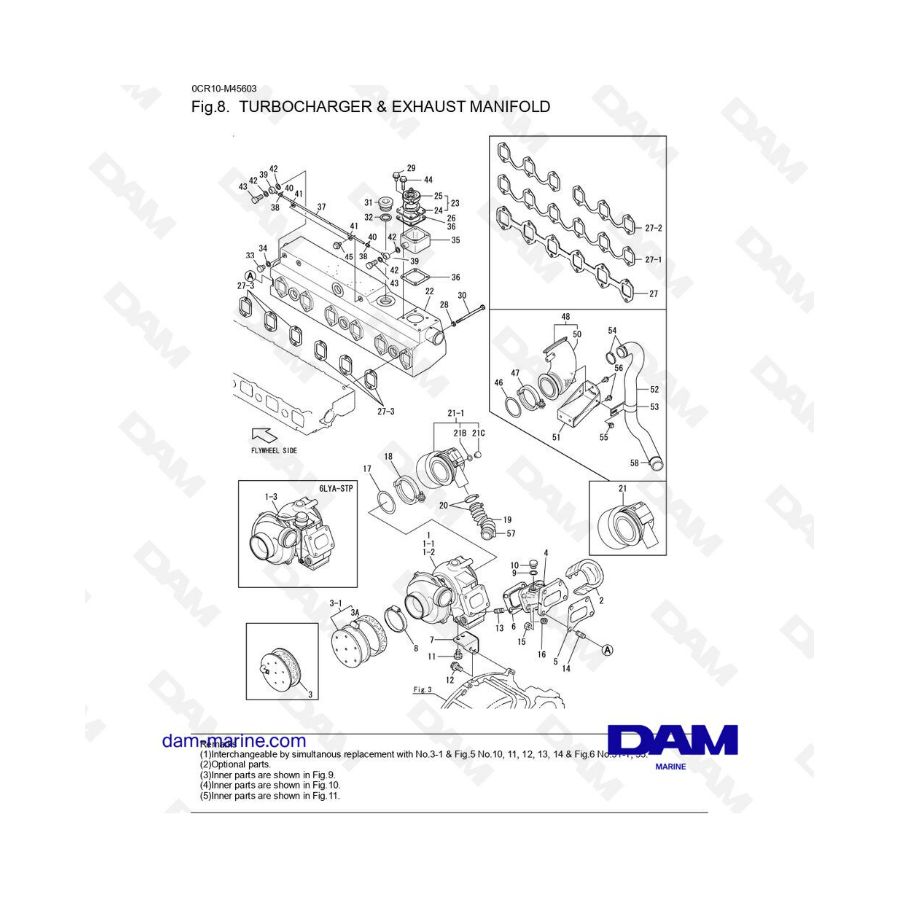 Yanmar 6LYA-STE - TURBOCHARGER & EXHAUST MANIFOLD