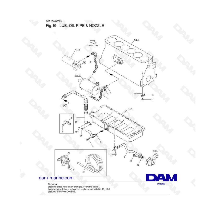 Yanmar 6LYA-STE - LUB. OIL PIPE & NOZZLE