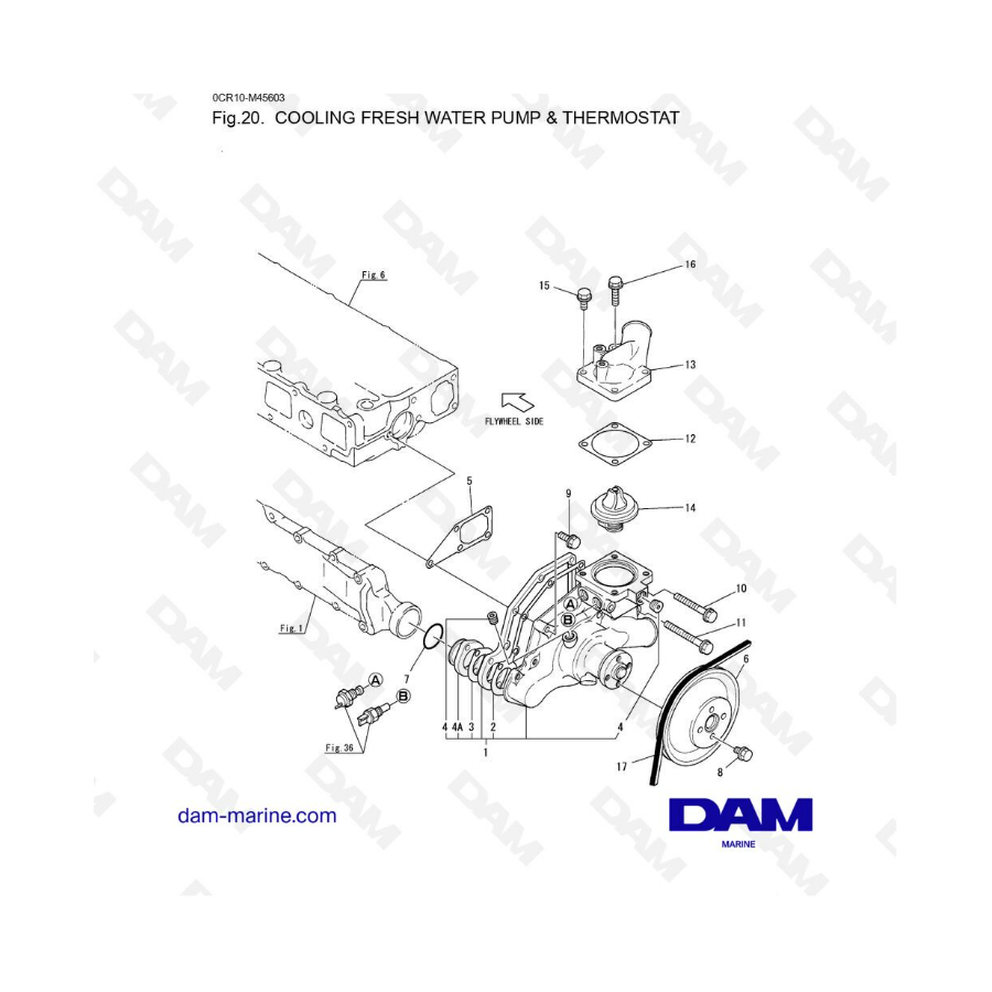 Yanmar 6LYA-STE - COOLING FRESH WATER PUMP & THERMOSTAT