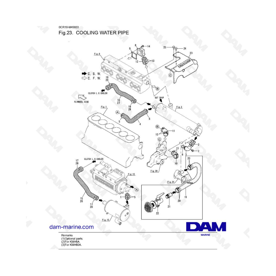 Yanmar 6LYA-STE - COOLING WATER PIPE