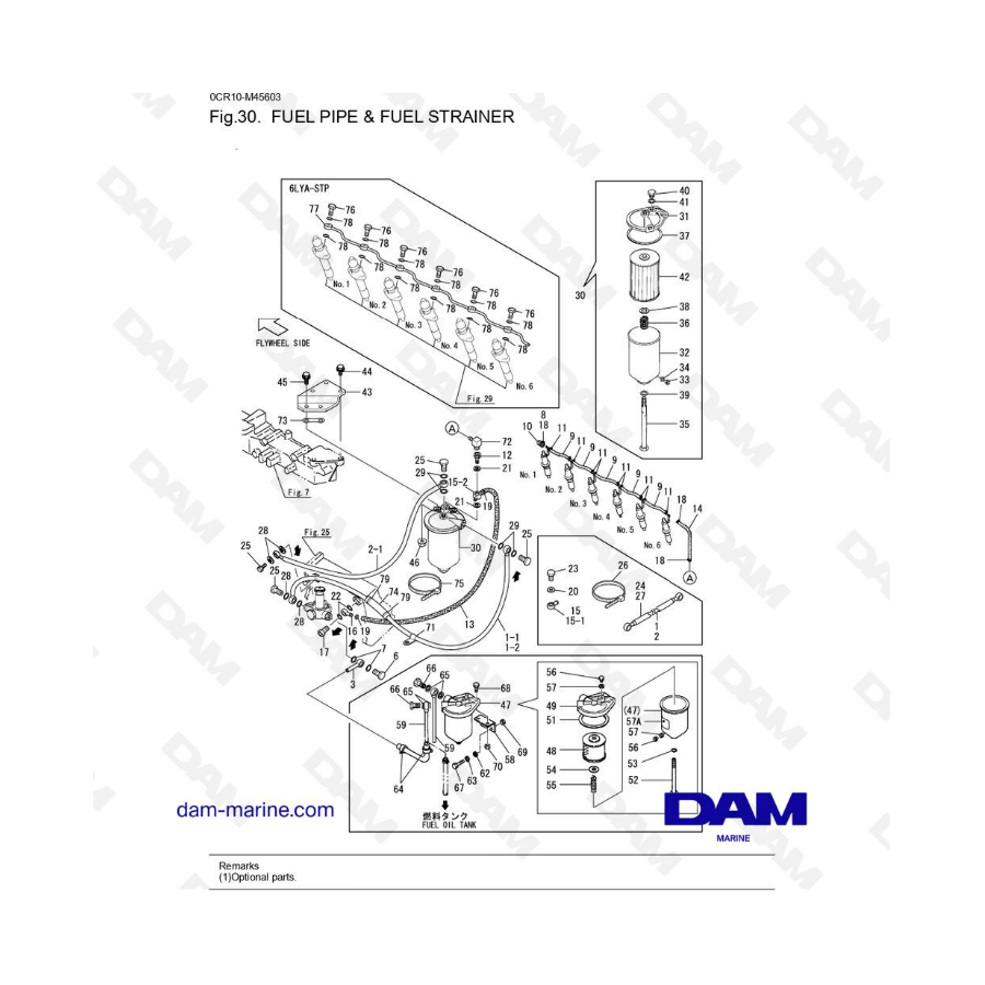 Yanmar 6LYA-STE - TUBO DE COMBUSTIBLE Y COLADOR DE COMBUSTIBLE