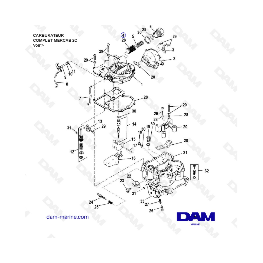 VUE ECLATEE - MERCRUISER 4.3L (GEN 2) GM262 V6 - 1996 - CARBURATOR