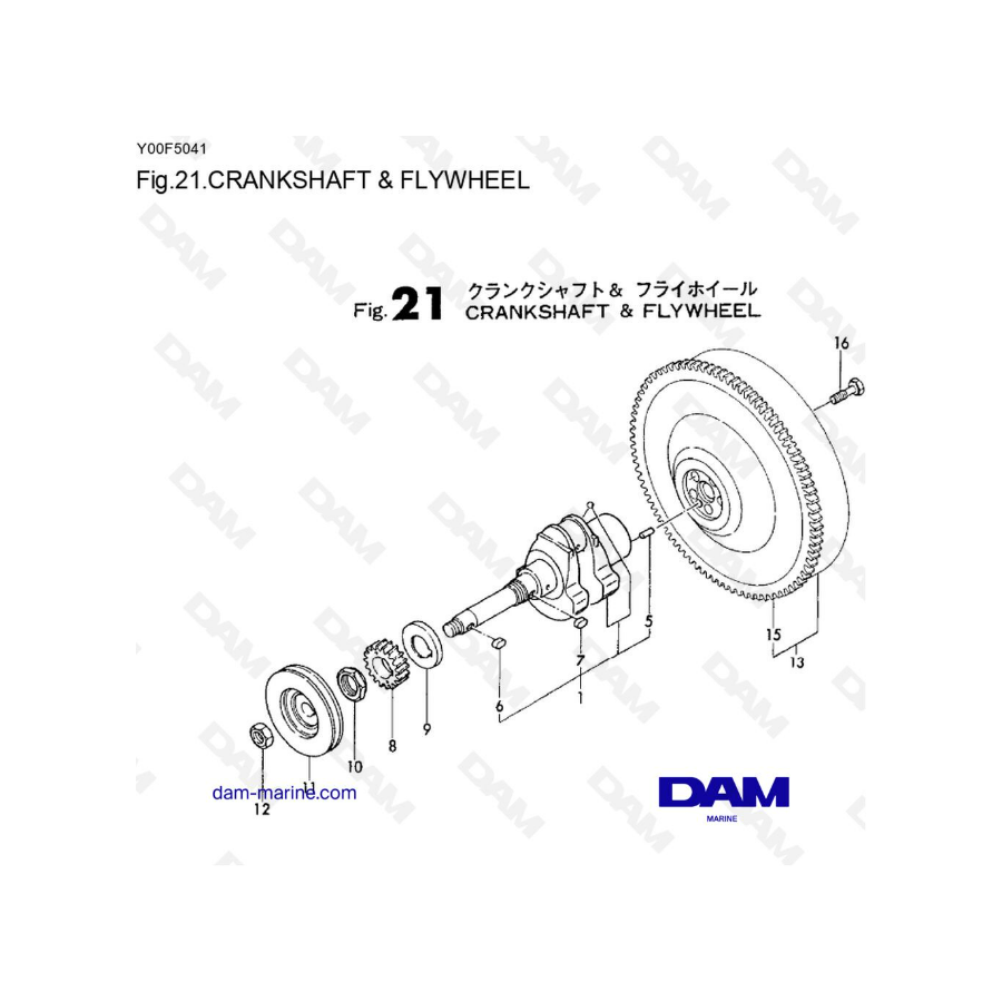 Yanmar 1GM10 - CRANKSHAFT and FLYWHEEL