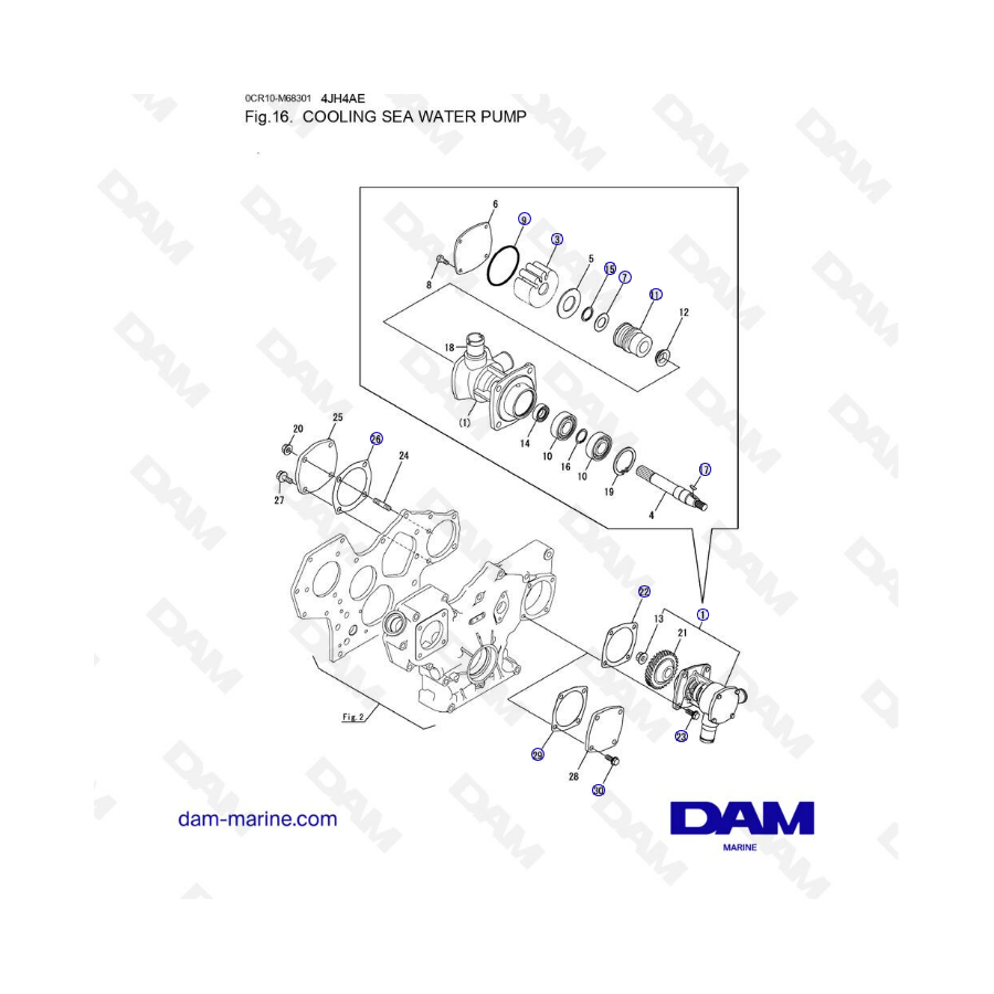 Yanmar 4JH4-AE - BOMBA DE AGUA DE MAR DE REFRIGERACIÓN