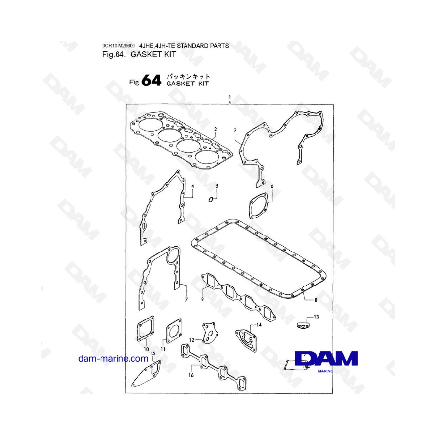 Yanmar 4JHE - JUEGO DE JUNTAS