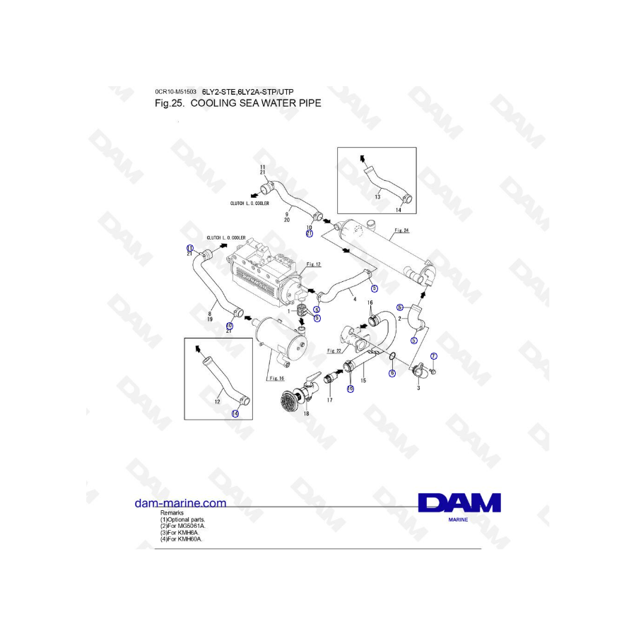 Yanmar 6LY2 - COOLING SEA WATER PIPE