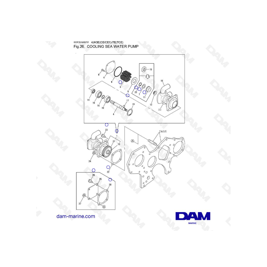 Yanmar 4JH3E - TE - BOMBA DE AGUA DE MAR DE REFRIGERACIÓN