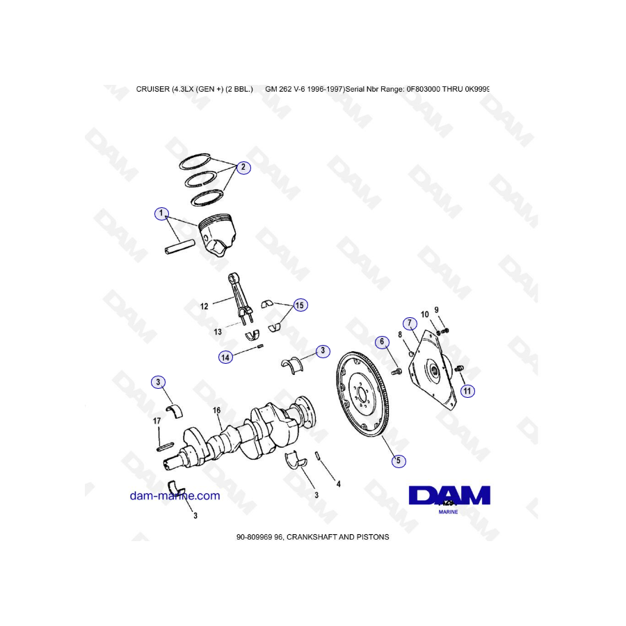 VUE ECLATEE - MERCRUISER 4.3LX (GEN +) GM262 V6 - 1996-1997 - Crankshaft & Piston