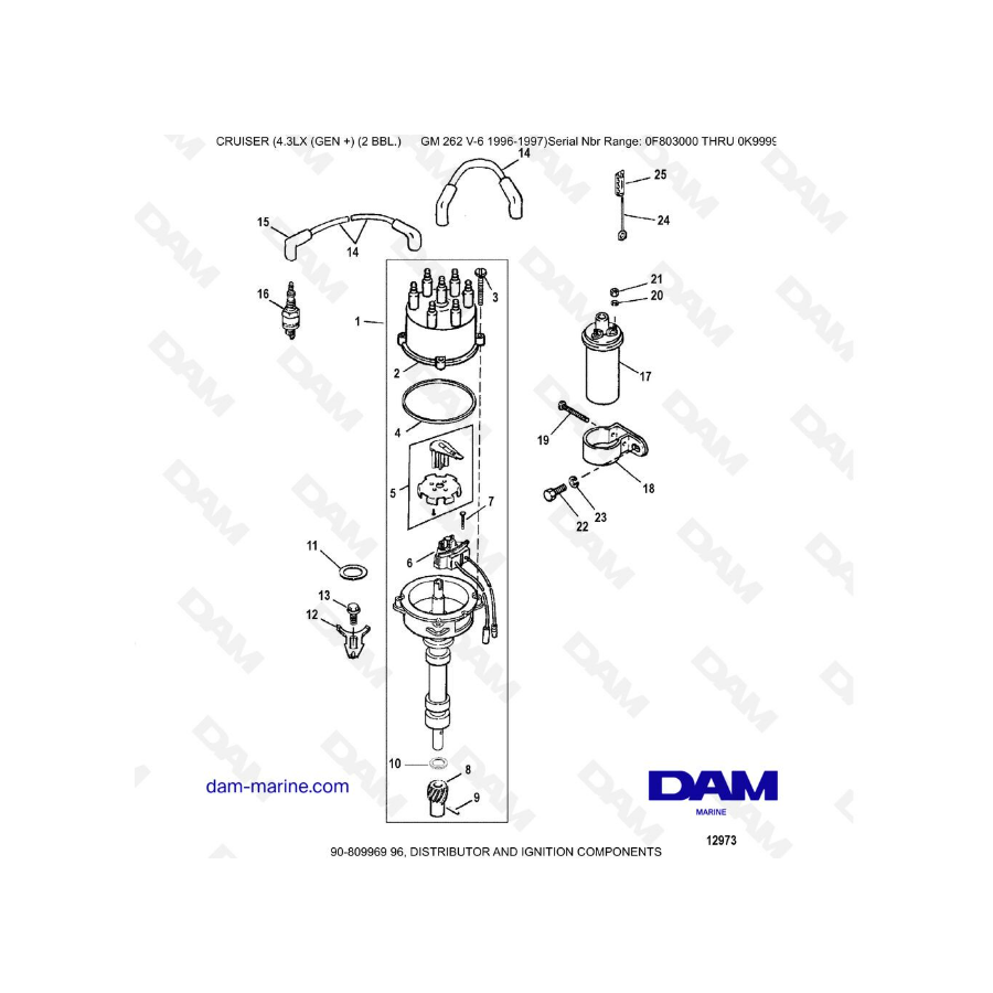 VISTA DE DESPIECE - MERCRUISER 4.3LX (GEN +) GM262 V6 - 1996-1997 - Distribuidor