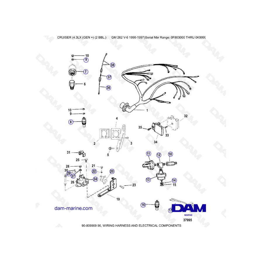 VISTA DE DESPIECE - MERCRUISER 4.3LX (GEN +) GM262 V6 - 1996-1997 - Fusibles