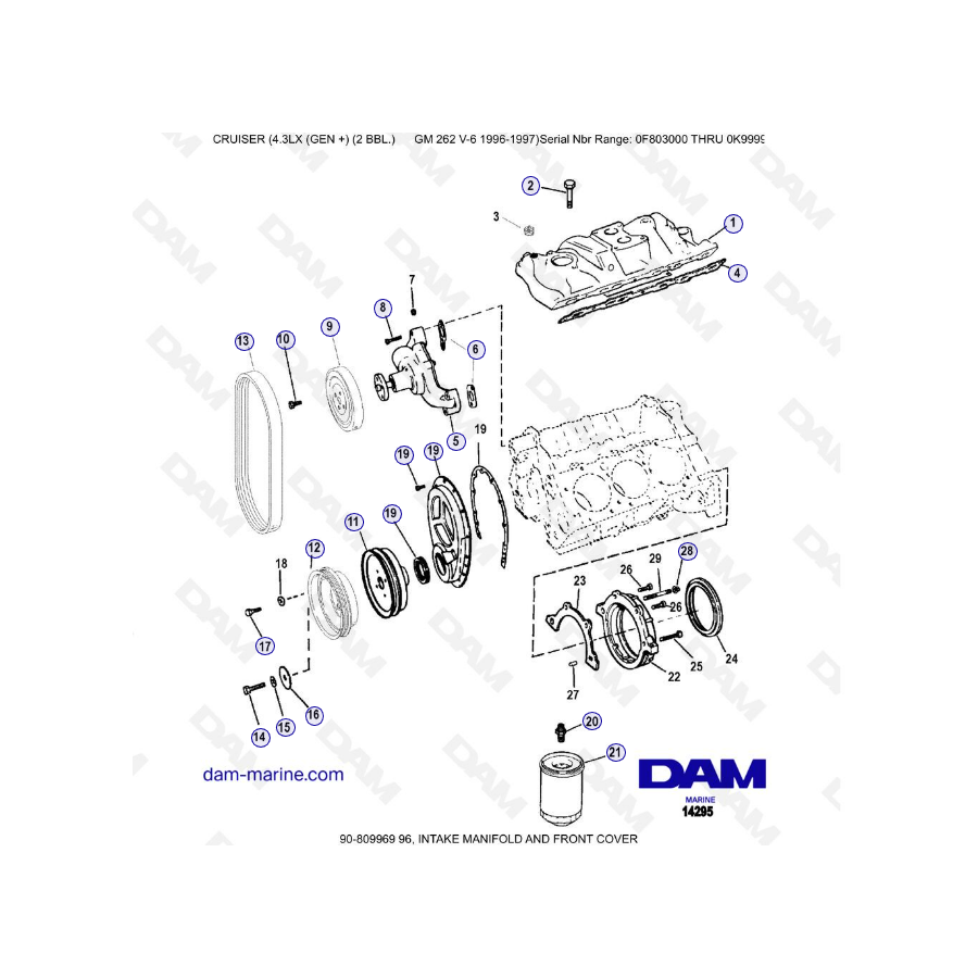 VISTA DE DESPIECE - MERCRUISER 4.3LX (GEN +) GM262 V6 - 1996-1997 - Colector de admision