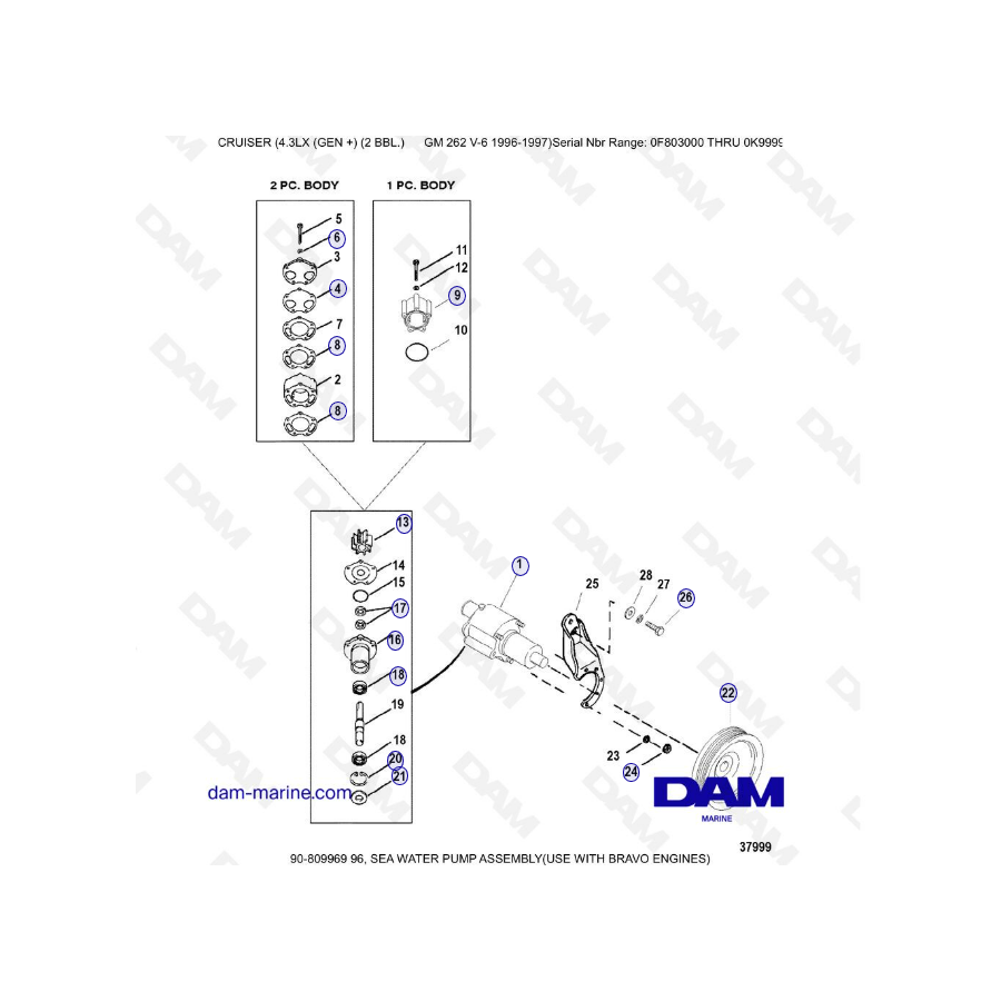 DESPIECE - MERCRUISER 4.3LX (GEN+) GM262 V6 - 1996-1997 - Bomba de agua de mar (bases BRAVO)