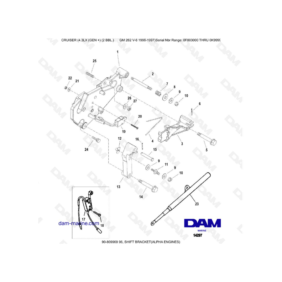 VISTA DE DESPIECE - MERCRUISER 4.3LX (GEN +) GM262 V6 - 1996-1997 - Soporte de cambio