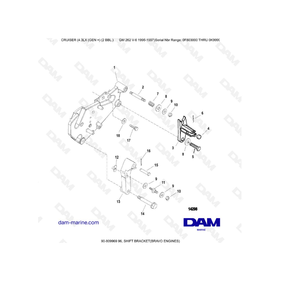 THE ECCLATE - MERCRUISER 4.3LX (GEN +) GM262 V6 - 1996-1997 - SHIFT BRACKET (BRAVO)