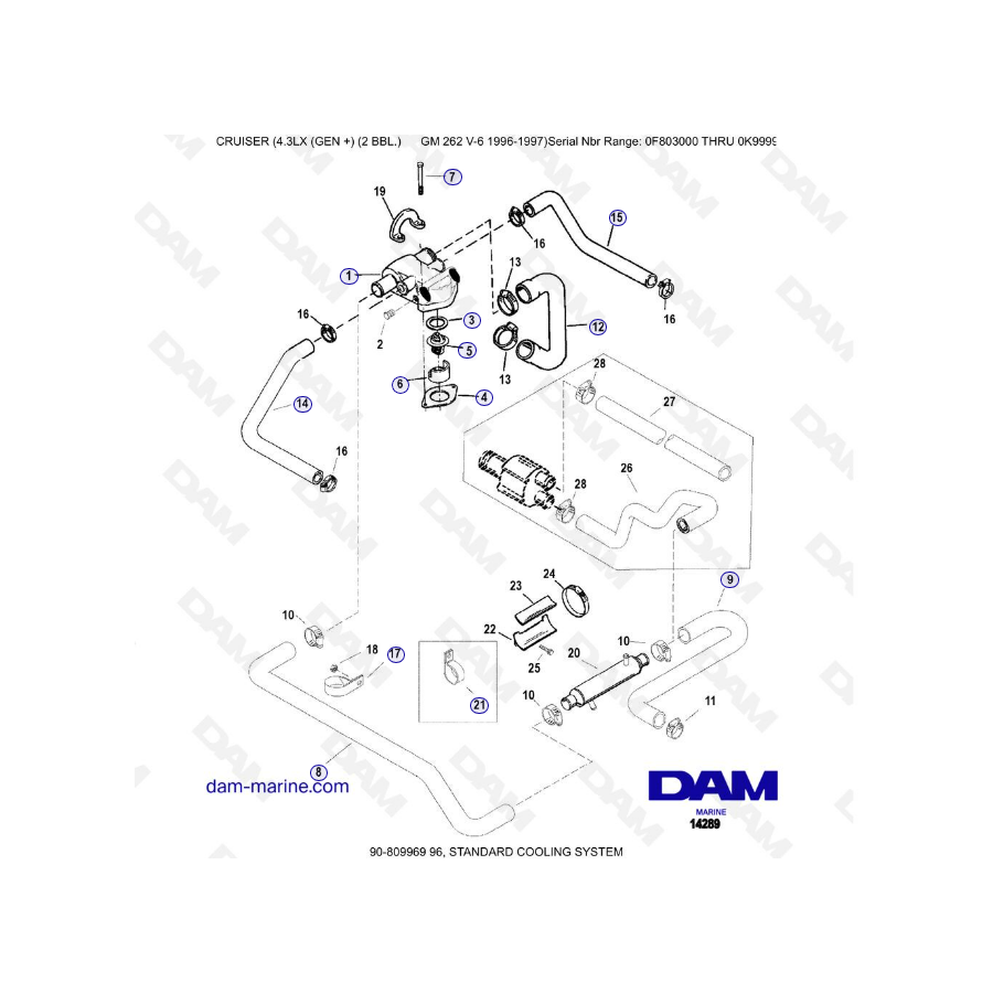 THE ECCLATE - MERCRUISER 4.3LX (GEN +) GM262 V6 - 1996-1997 - Standard cooling system