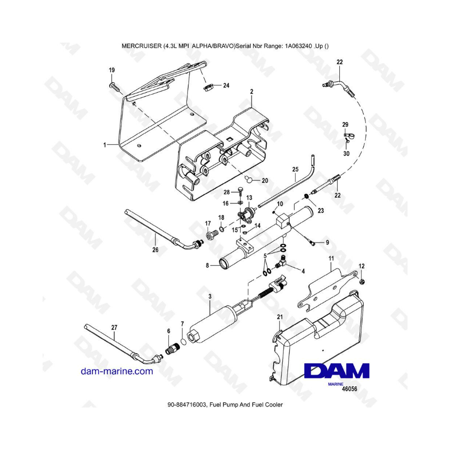 VISTA DE DESPIECE - MERCRUISER 4.3L MPI ALPHA/BRAVO - Bomba de combustible y enfriador de combustible