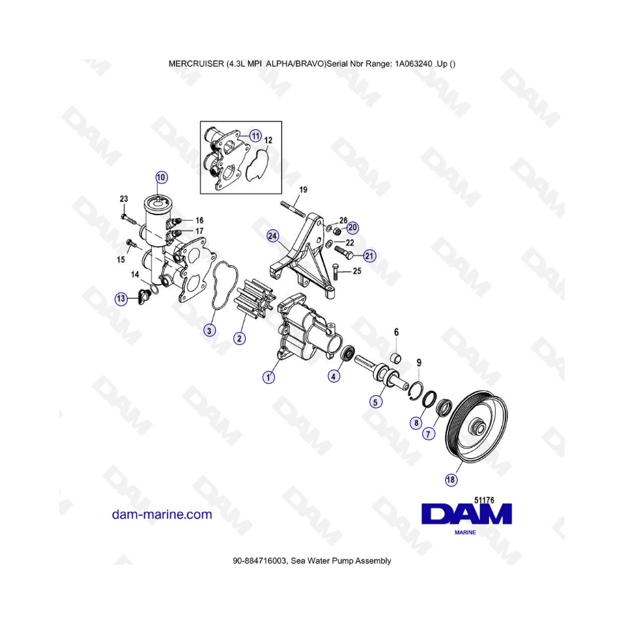 DESPIECE - MERCRUISER 4.3L MPI ALPHA/BRAVO - Bomba de agua de mar