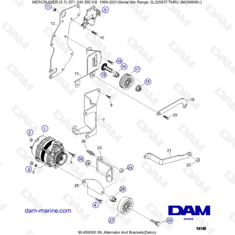 5.7L EFI GM350 V8 (1999-2001) - Alternador y soportes