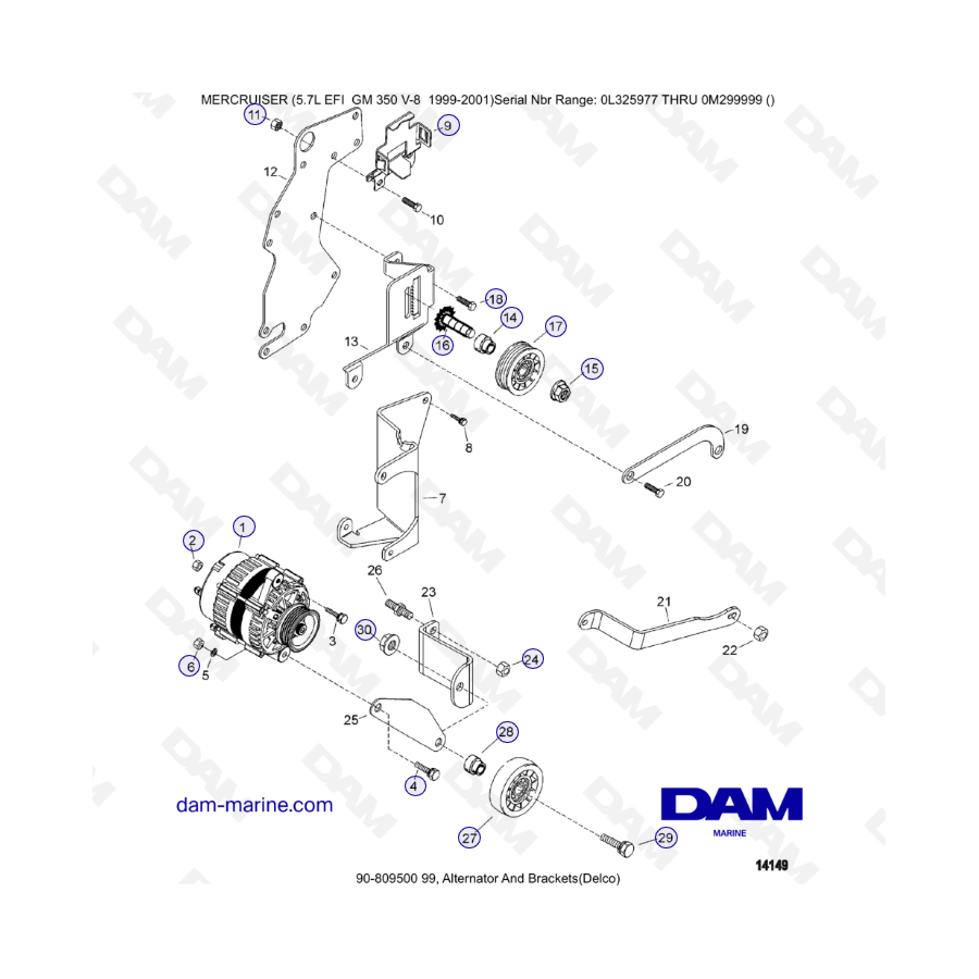 5.7L EFI GM350 V8 (1999-2001) - Alternador y soportes