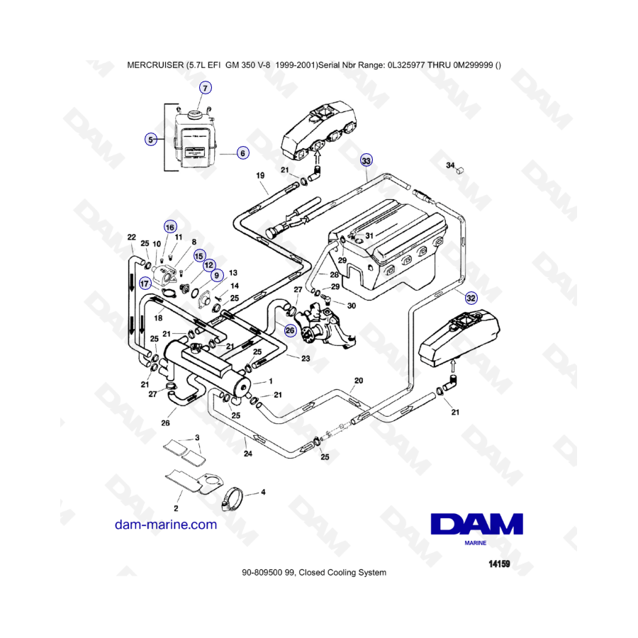 5.7L EFI GM350 V8 (1999-2001) - Closed cooling system