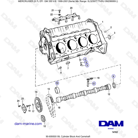 5.7L EFI GM350 V8 (1999-2001) - Bloque de cilindros y árbol de levas