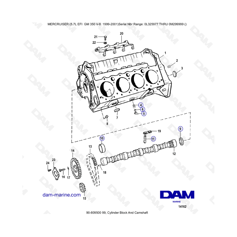 5.7L EFI GM350 V8 (1999-2001) - Cylinder block & camshaft