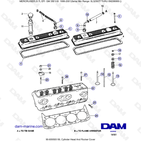 5.7L EFI GM350 V8 (1999-2001) - Culata y tapa de balancines