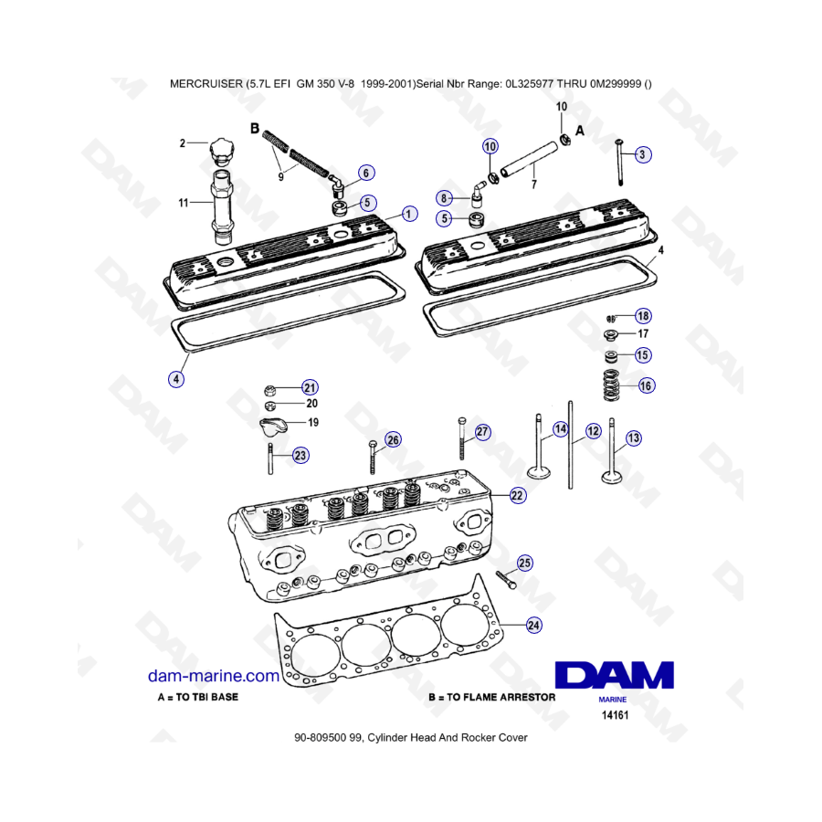 5.7L EFI GM350 V8 (1999-2001) - Culata y tapa de balancines