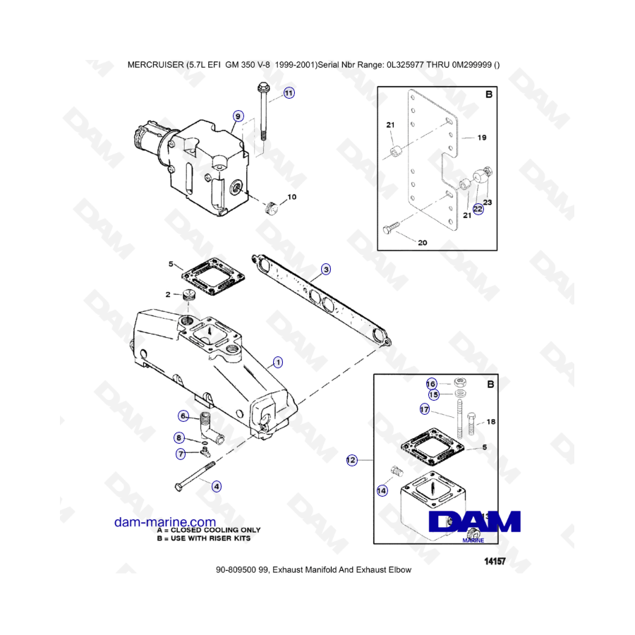 5.7L EFI GM350 V8 (1999-2001) - Colector de escape y codo de escape